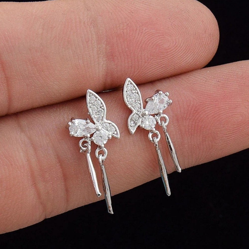 *925 Sterling Silver Diamond Butterfly Earrings - Picture 1 of 6